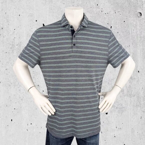 Lululemon Polo Shirt Size Large Stripe Blue & Green - Picture 1 of 4